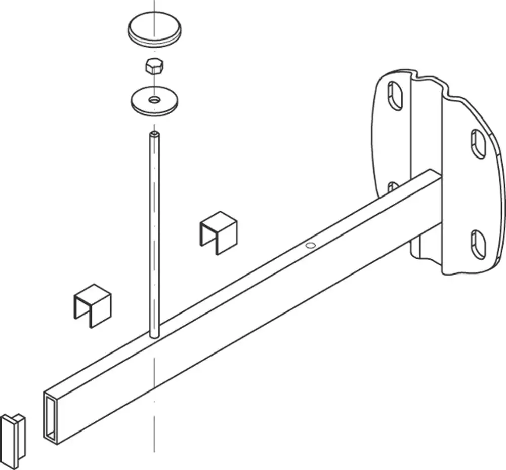 Produktbild der Kermi Universalkonsole für Konvektoren, L=350 mm, in Weiß (ZB00180001). Die Konsole ist als Explosionszeichnung dargestellt.